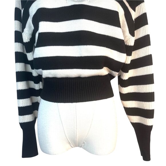 ZARA Black & Off White Medium Striped Half-Zip Sweater With Ribbed Trim - Picture 7 of 11